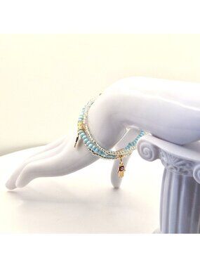 Multi-Layer Beaded Bracelet With Hamsa Hand Charms And Evil Eye Pendant